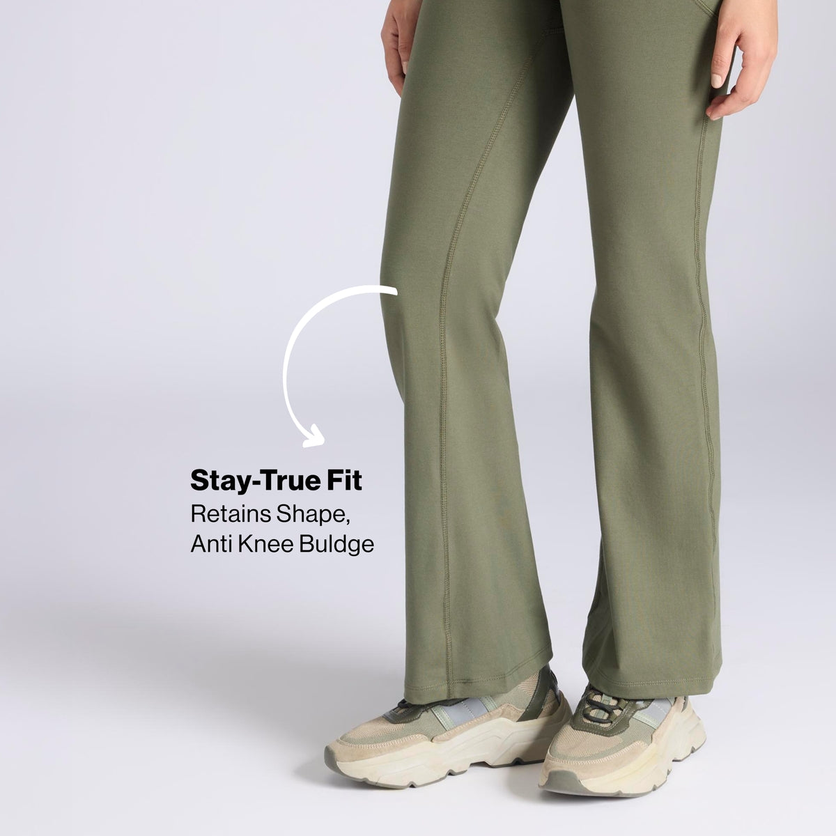 Ultimate Comfort Cotton Stretch Flare Leggings with Anti Slip Waist & Pockets NYAT503 Olive