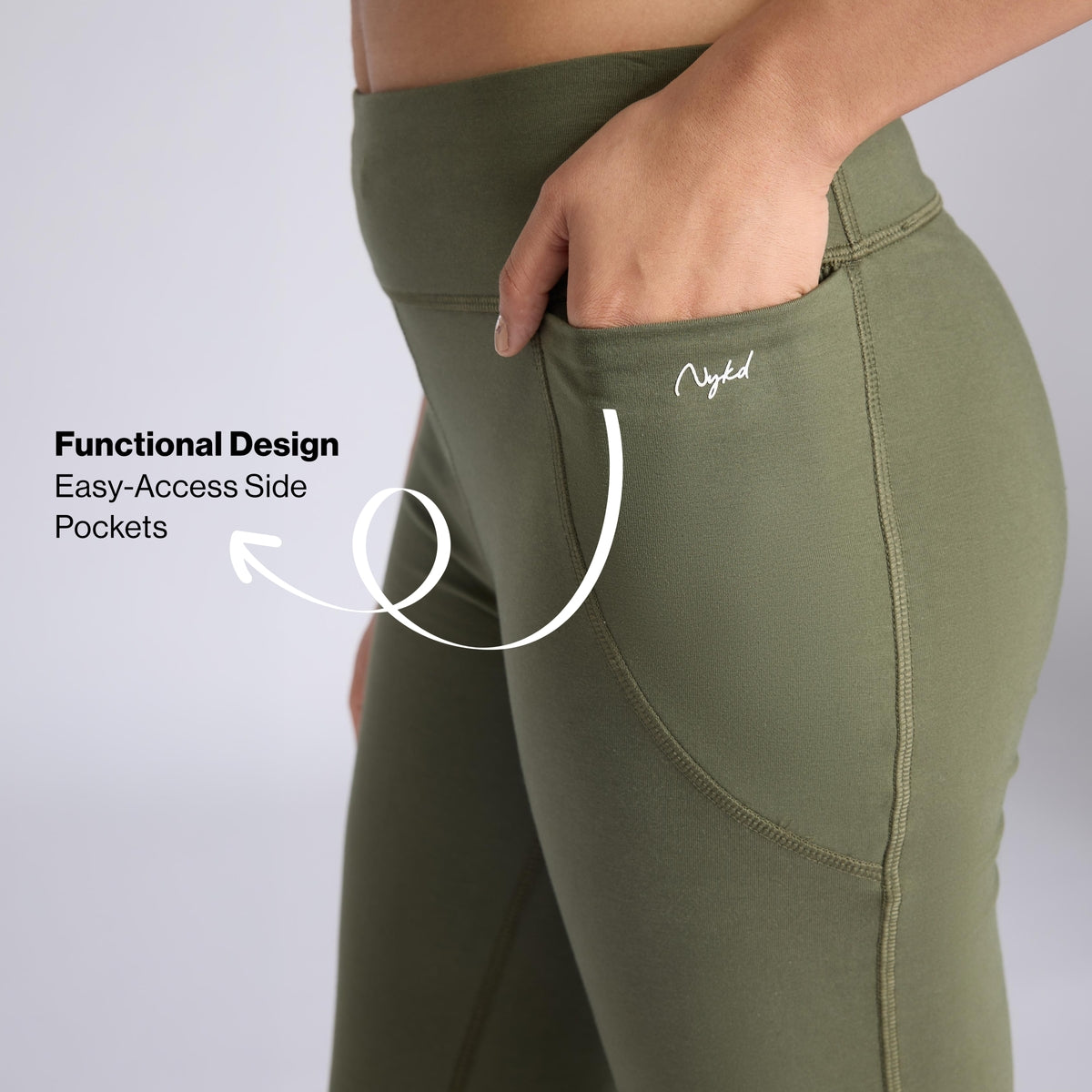 Ultimate Comfort Cotton Stretch Flare Leggings with Anti Slip Waist & Pockets NYAT503 Olive