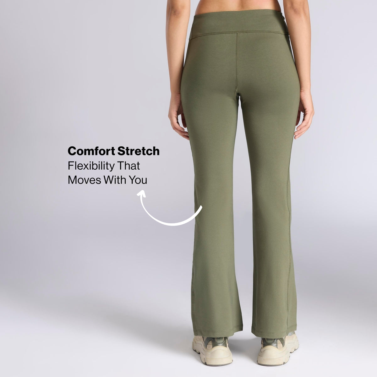 Ultimate Comfort Cotton Stretch Flare Leggings with Anti Slip Waist & Pockets NYAT503 Olive