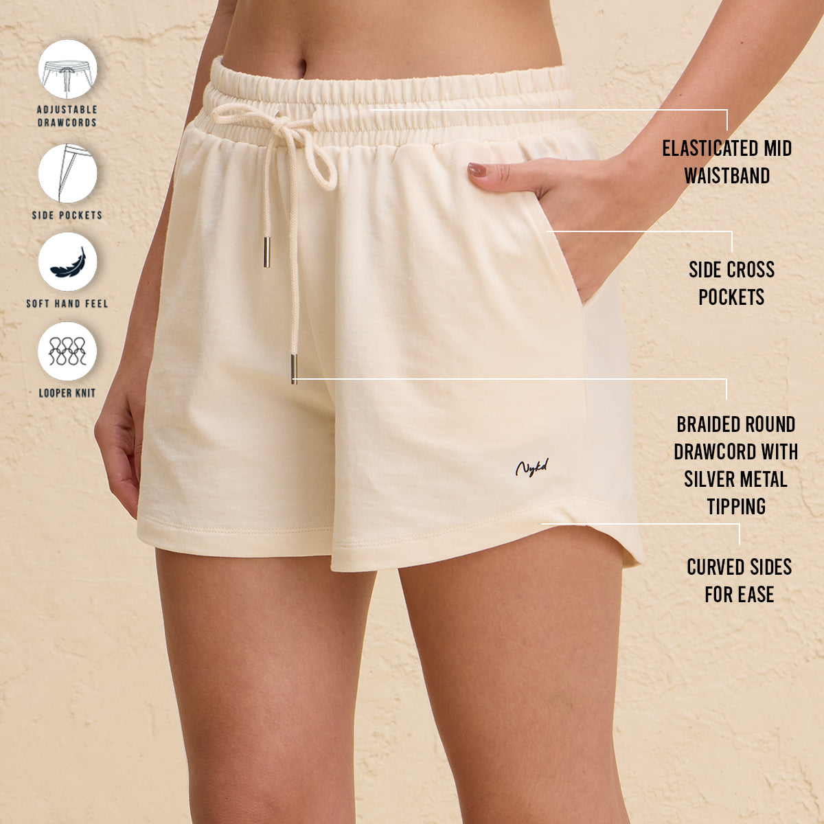 Summer Essential Cotton Relaxed Fit Shorts with Pockets-NYAT504-Ecru