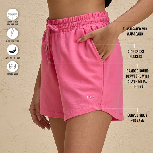 Nykd By Nykaa Summer Essential Peppy All Day Comfort Cotton Terry Shorts-NYAT504-Pink