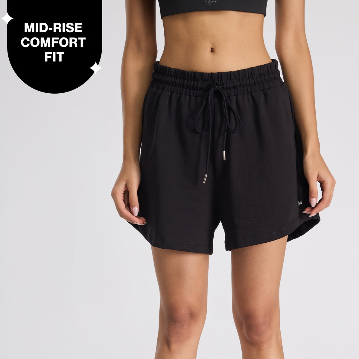 Nykd By Nykaa Summer Essential Cotton Relaxed Fit Shorts with Pockets-NYAT504-Jet Black