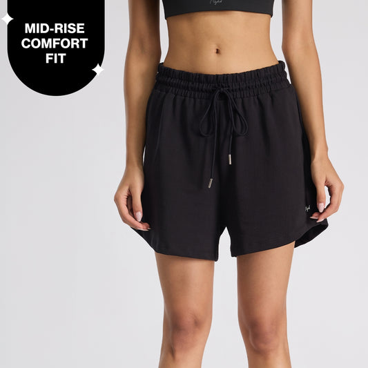 Nykd By Nykaa Summer Essential Cotton Relaxed Fit Shorts with Pockets-NYAT504-Jet Black