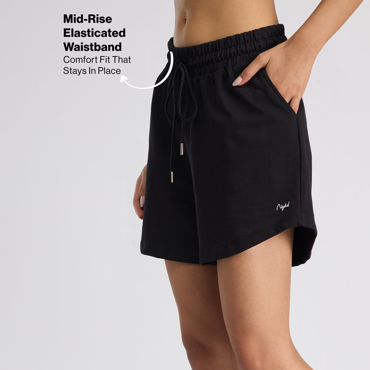 Nykd By Nykaa Summer Essential Cotton Relaxed Fit Shorts with Pockets-NYAT504-Jet Black
