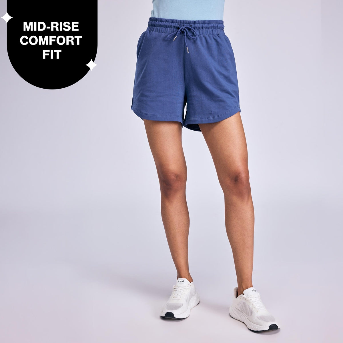 Nykd By Nykaa Summer Essential Cotton Relaxed Fit Shorts with Pockets NYAT504 Blue