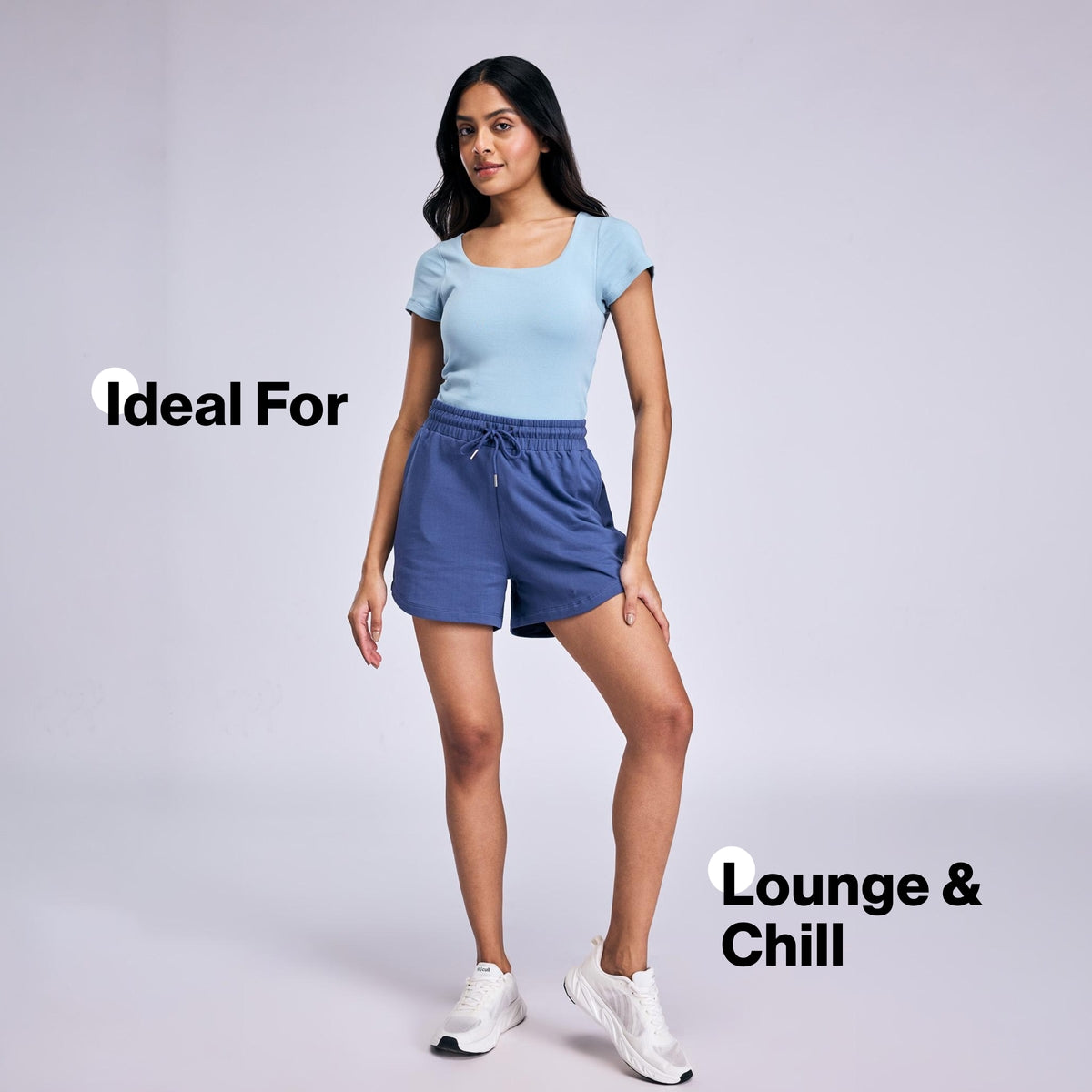 Nykd By Nykaa Summer Essential Cotton Relaxed Fit Shorts with Pockets NYAT504 Blue