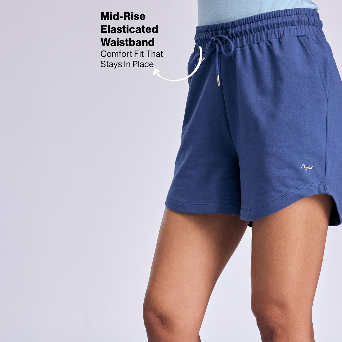 Nykd By Nykaa Summer Essential Cotton Relaxed Fit Shorts with Pockets NYAT504 Blue