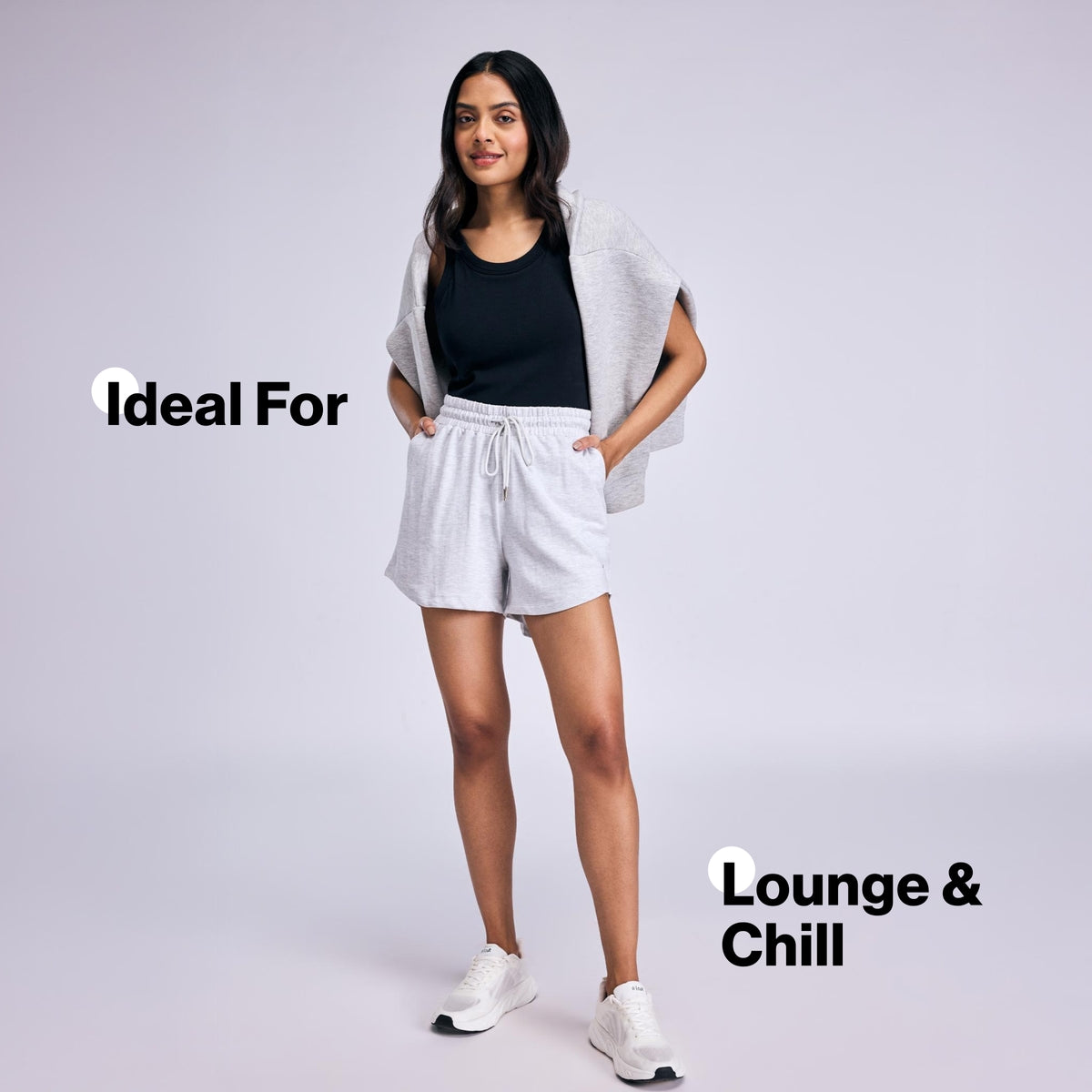 Nykd By Nykaa Summer Essential Cotton Relaxed Fit Shorts with Pockets NYAT504 Grey Melange