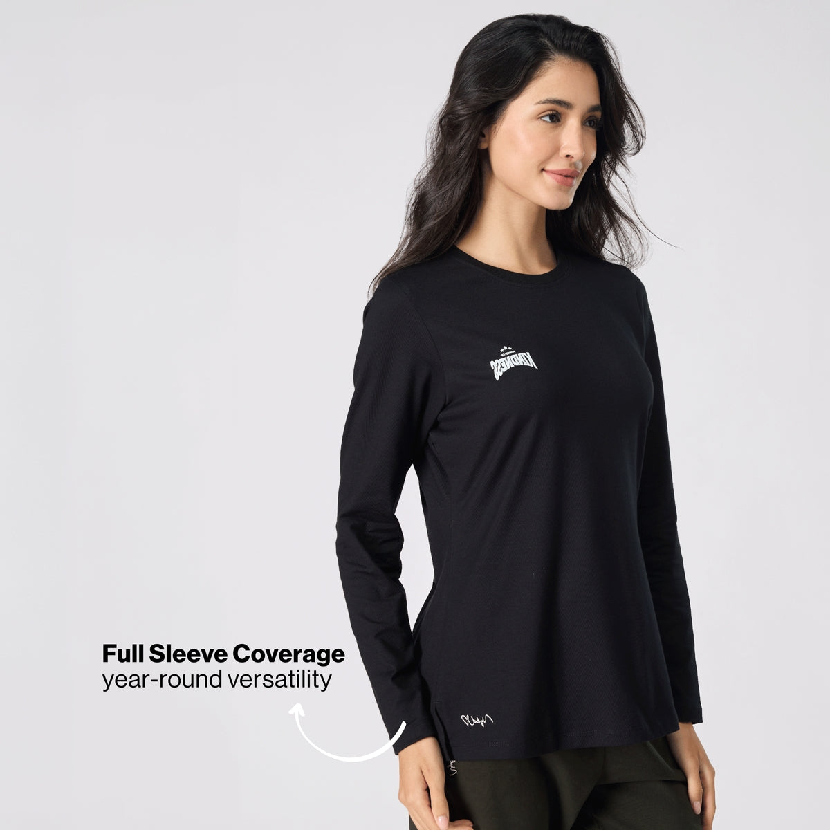 Cotton Full Sleeve Tee with Relaxed Fit for Yoga, Travel & Everyday NYAT517 Jet Black