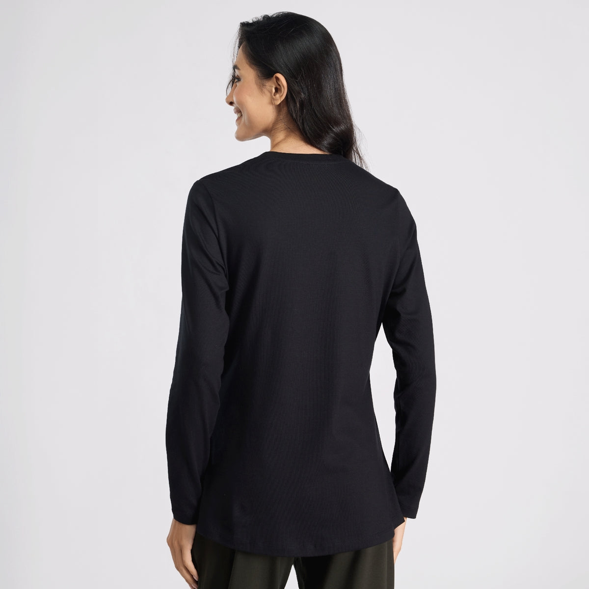 Cotton Full Sleeve Tee with Relaxed Fit for Yoga, Travel & Everyday NYAT517 Jet Black