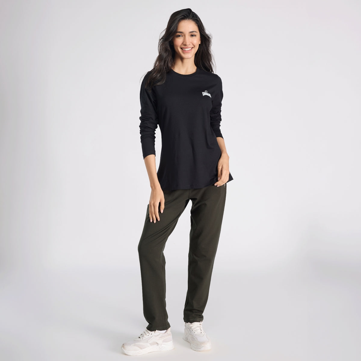 Cotton Full Sleeve Tee with Relaxed Fit for Yoga, Travel & Everyday NYAT517 Jet Black