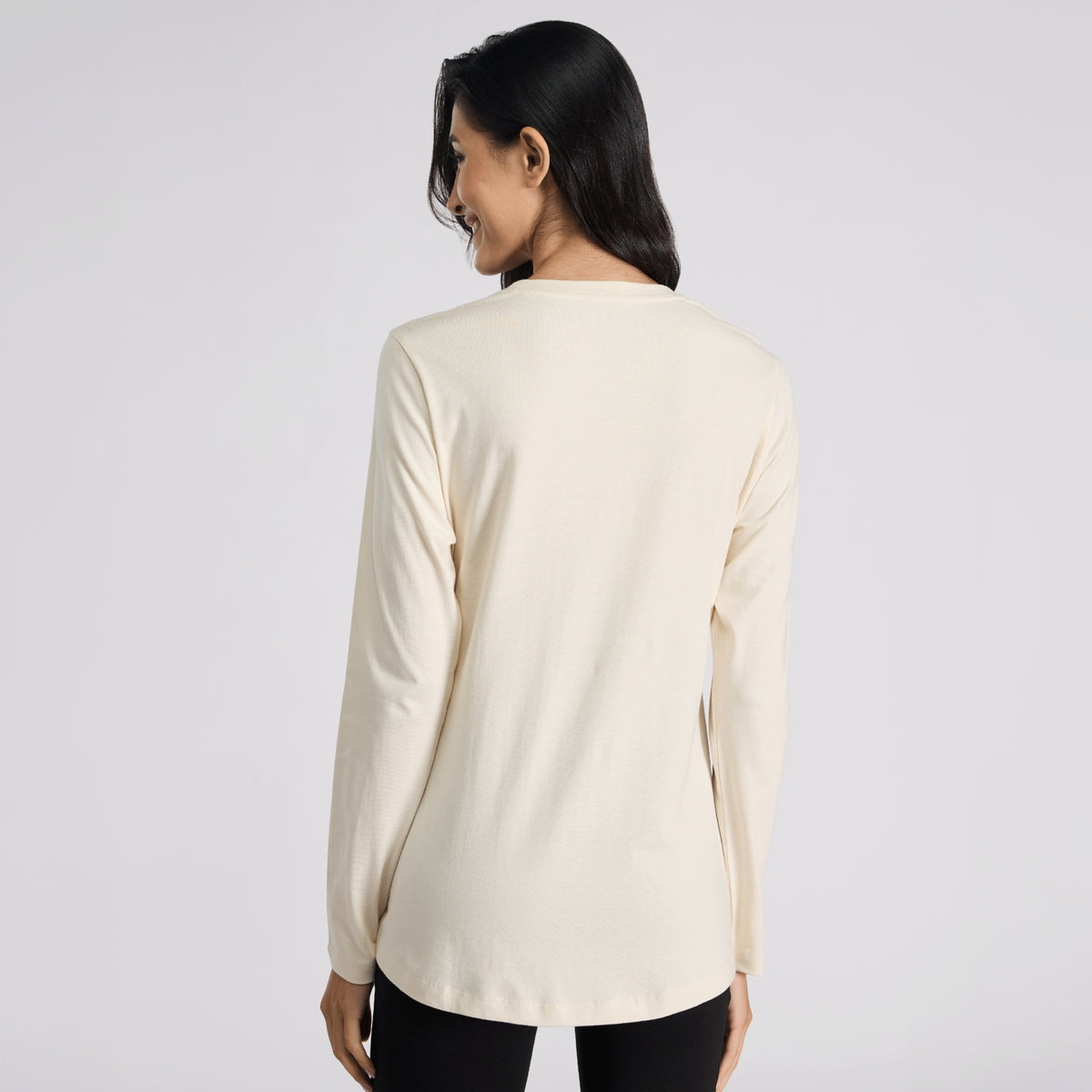 Cotton Full Sleeve Tee with Relaxed Fit for Yoga, Travel & Everyday NYAT517 Almond