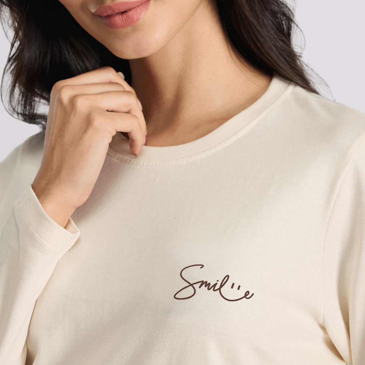 Cotton Full Sleeve Tee with Relaxed Fit for Yoga, Travel & Everyday NYAT517 Almond