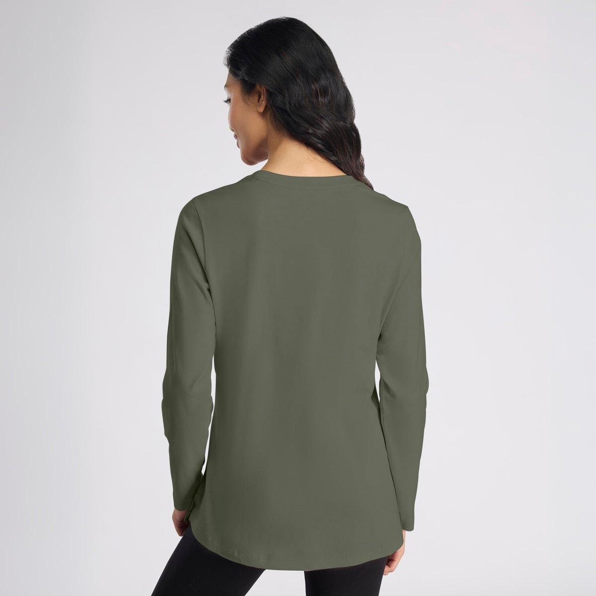 Cotton Full Sleeve Tee with Relaxed Fit for Yoga, Travel & Everyday NYAT517 Olive