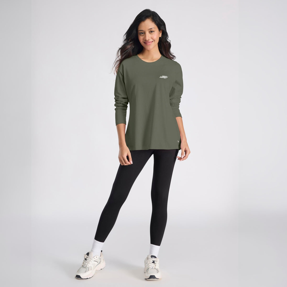 Cotton Full Sleeve Tee with Relaxed Fit for Yoga, Travel & Everyday NYAT517 Olive