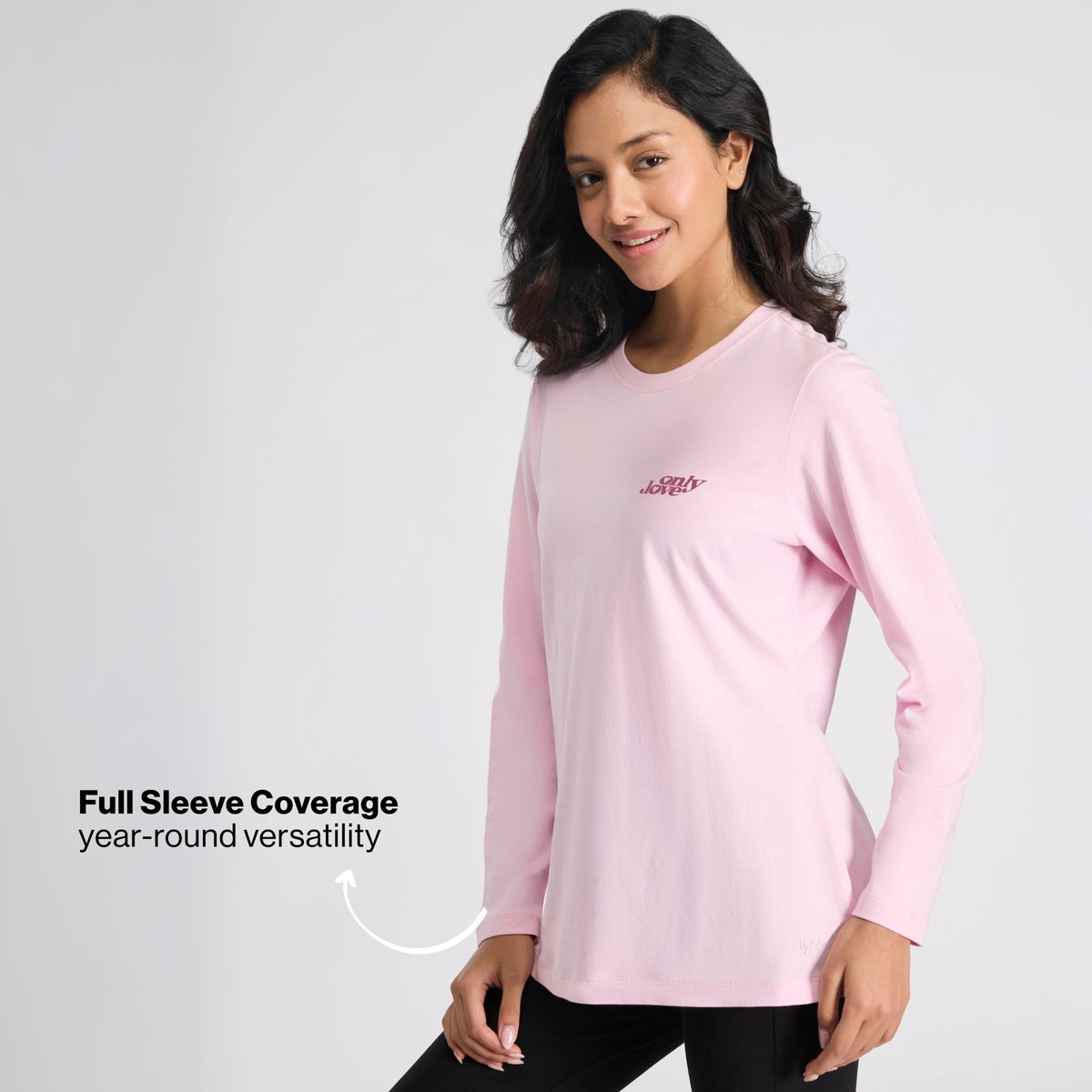 Cotton Full Sleeve Tee with Relaxed Fit for Yoga, Travel & Everyday NYAT517 Mauve