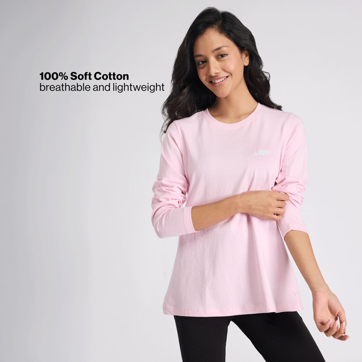 Cotton Full Sleeve Tee with Relaxed Fit for Yoga, Travel & Everyday NYAT517 Mauve