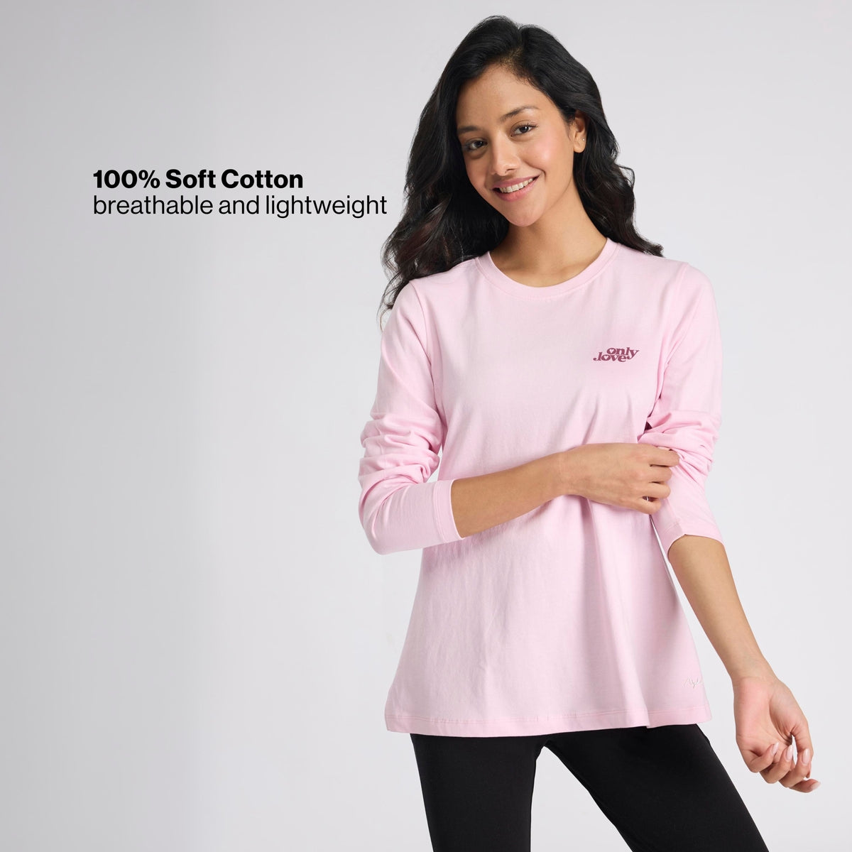 Cotton Full Sleeve Tee with Relaxed Fit for Yoga, Travel & Everyday NYAT517 Mauve