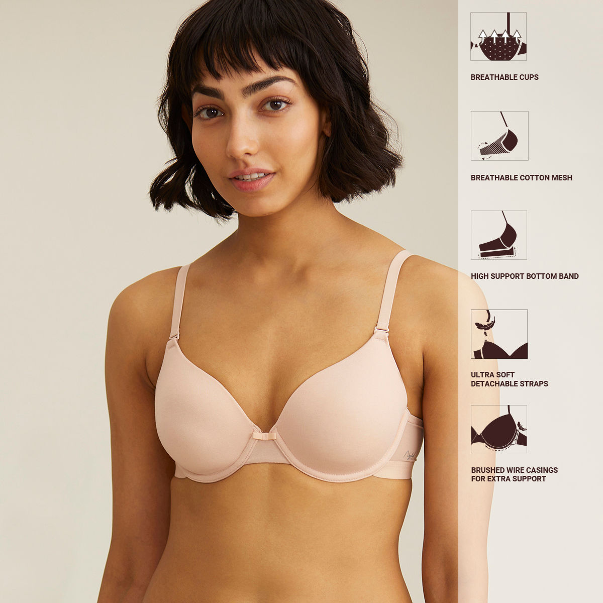 Breathe Cotton Padded wired T-shirt bra 3/4th coverage-NYB001-Nude