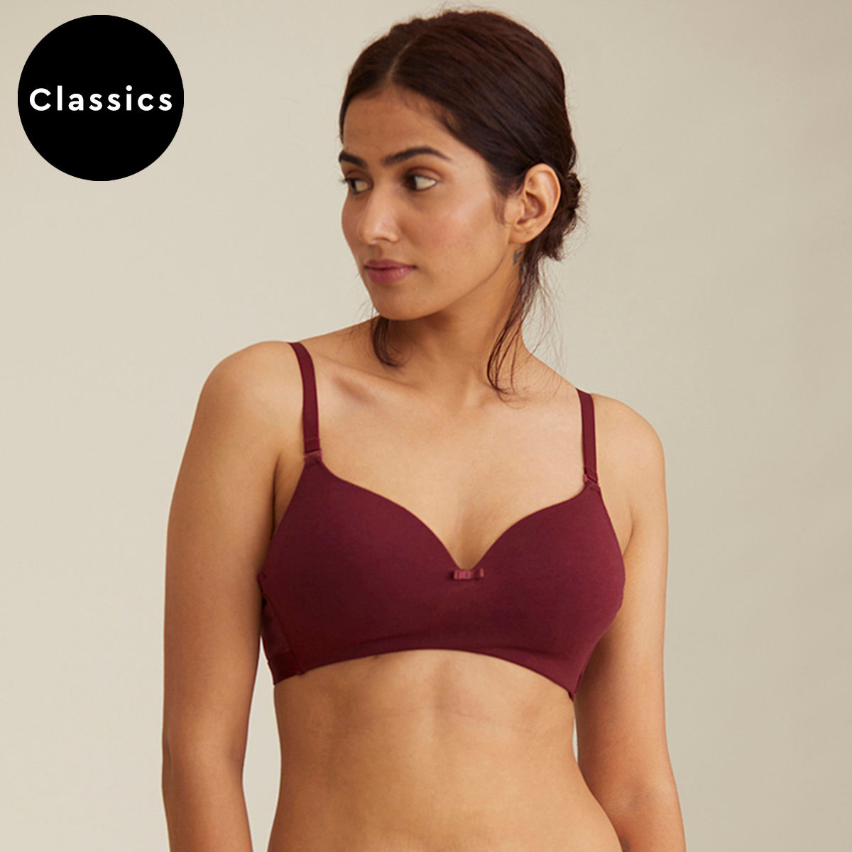 Breathe Cotton Padded wireless T-shirt bra 3/4th coverage-NYB002-Maroon