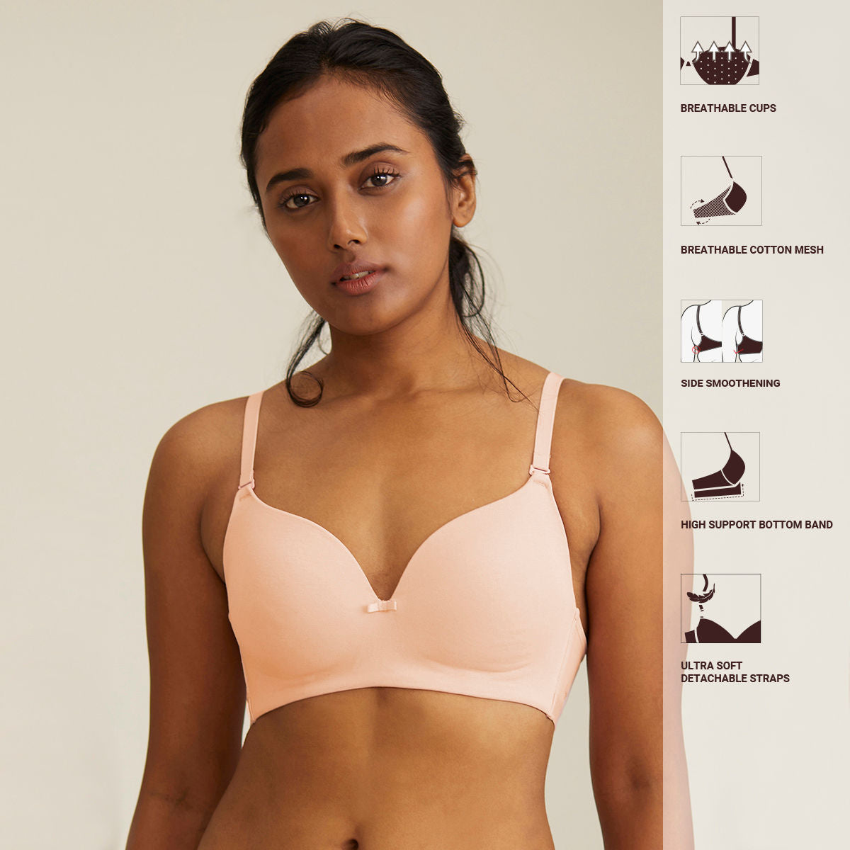 Breathe Cotton Padded wireless T-shirt bra 3/4th coverage-NYB002-Nude