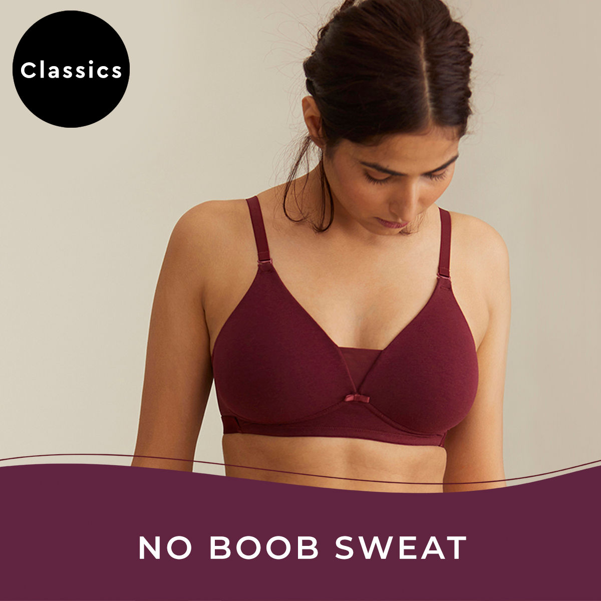 Breathe Cotton Padded wireless Triangle T-shirt bra 3/4th coverage-NYB003-Maroon