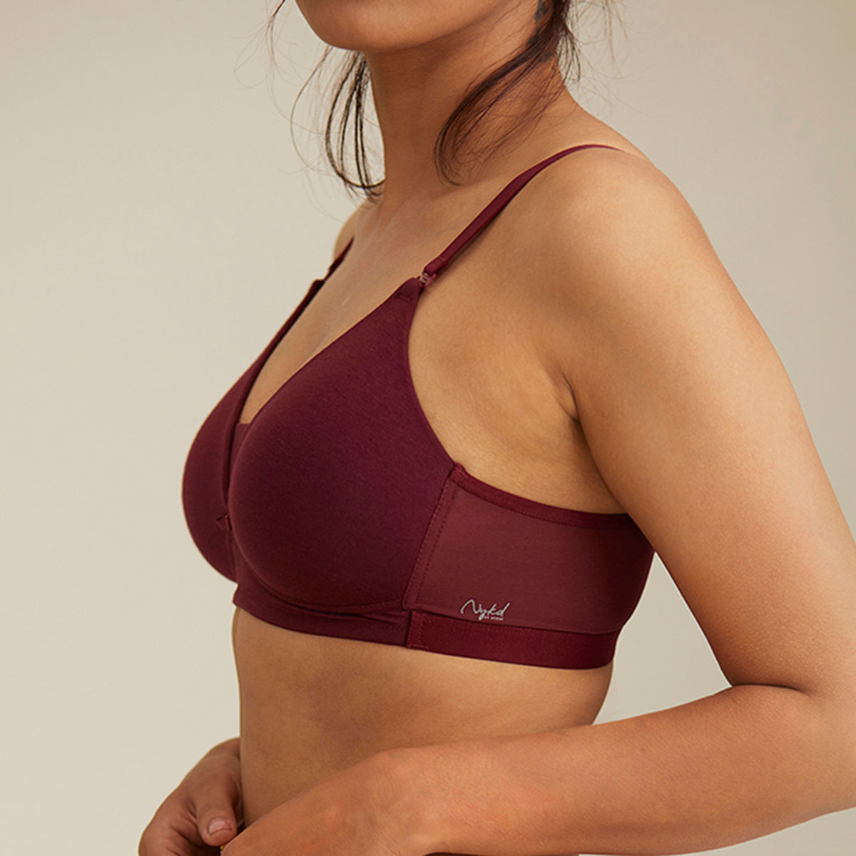 Breathe Cotton Padded wireless Triangle T-shirt bra 3/4th coverage-NYB003-Maroon