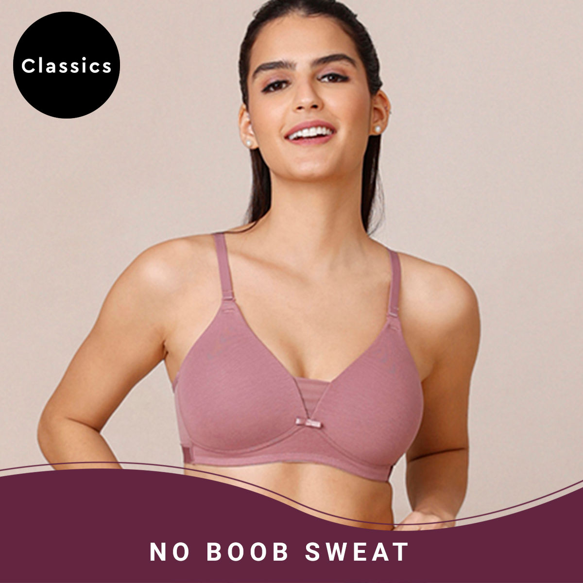 Breathe Cotton Padded wireless Triangle T-shirt bra 3/4th coverage-NYB003-Wistful Mauve