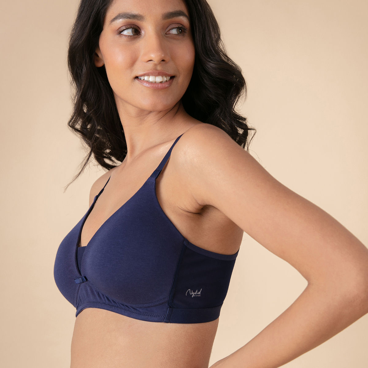 Breathe Cotton Padded wireless Triangle T-shirt bra 3/4th coverage-NYB003-Navy