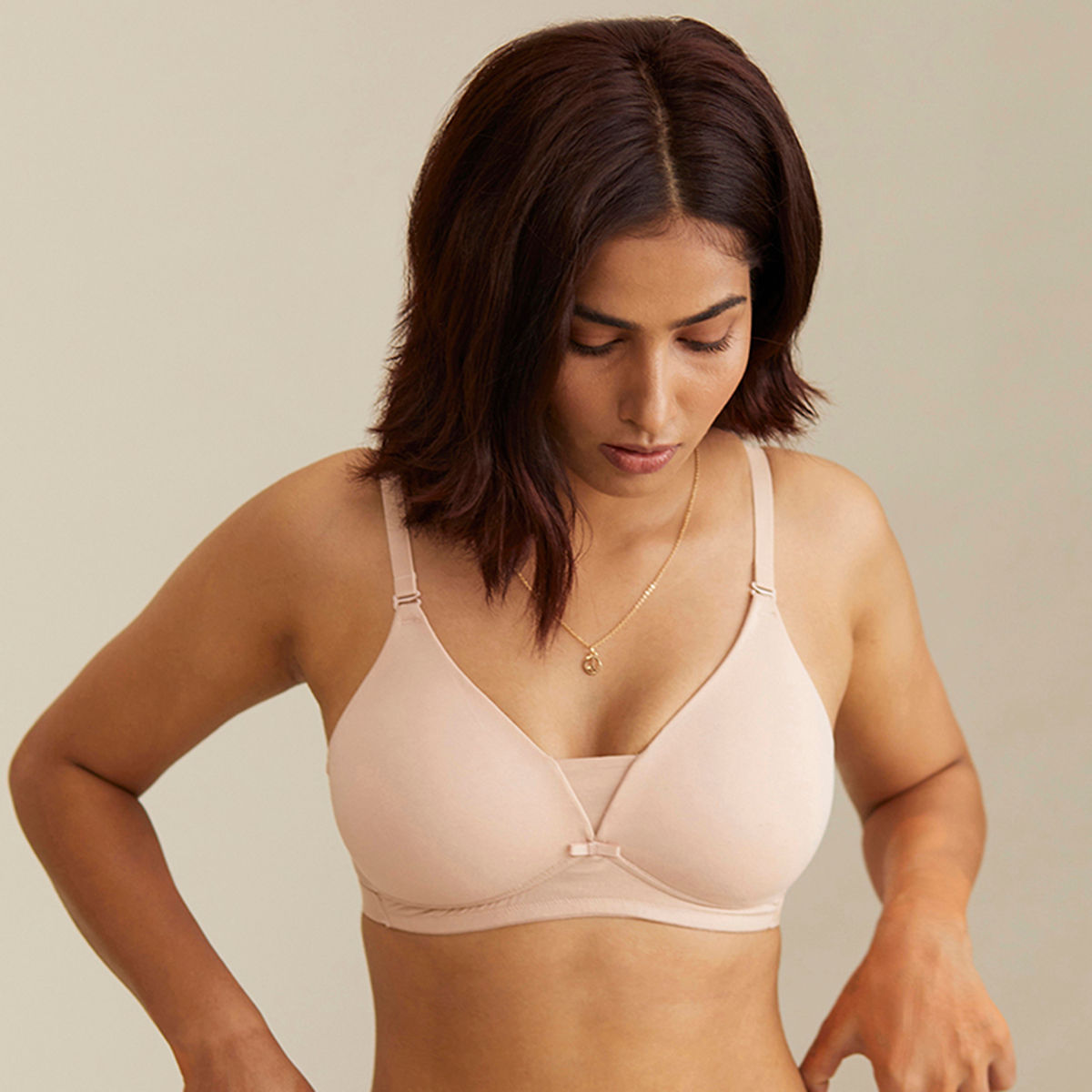 Breathe Cotton Padded wireless Triangle T-shirt bra 3/4th coverage-NYB003-Nude