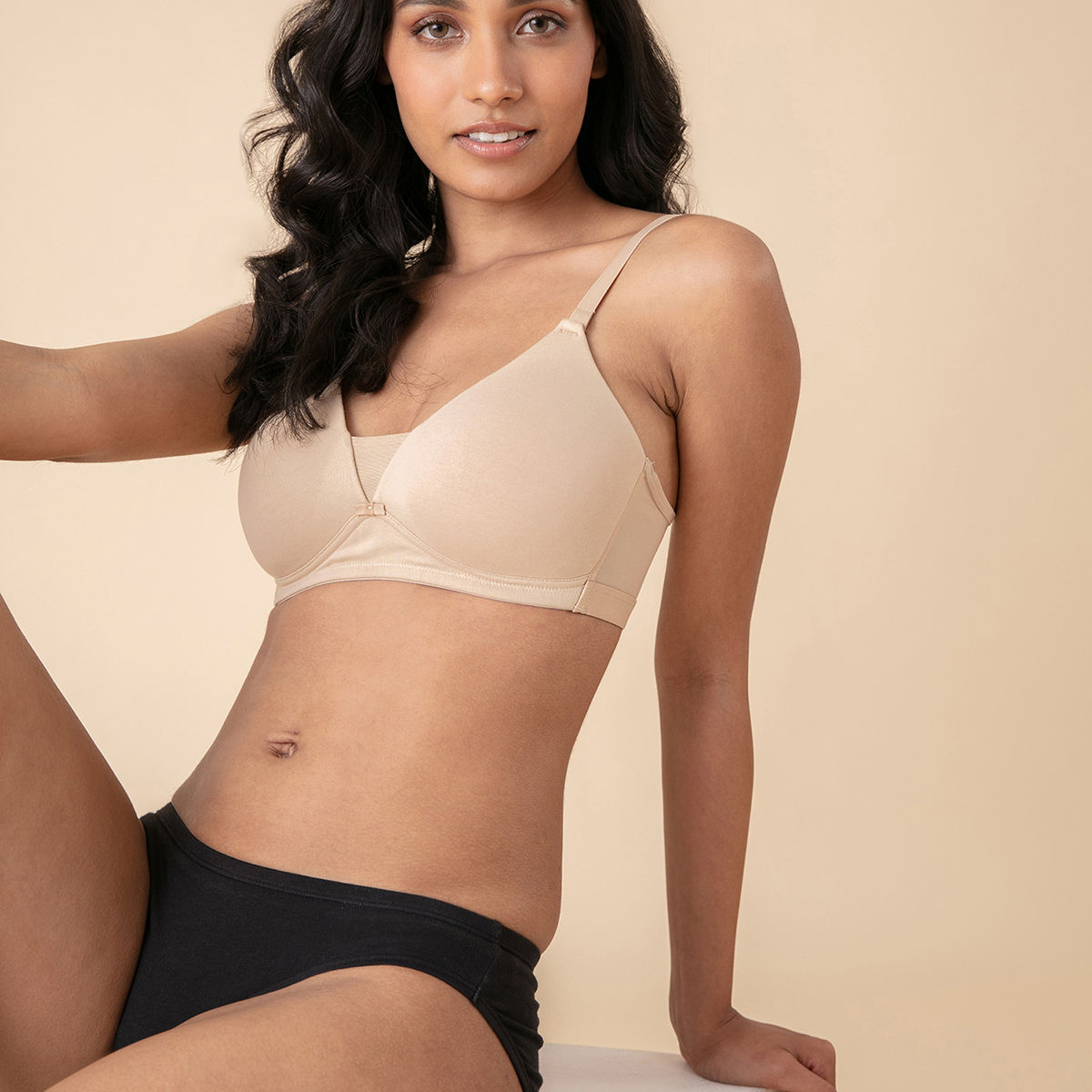 Breathe Cotton Padded wireless Triangle T-shirt bra 3/4th coverage-NYB003-Beige