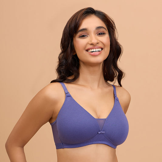 Nykd by Nykaa Breathe Cotton Padded Wireless Triangle T-Shirt Bra 3/4th Coverage-NYB003-D.Purple