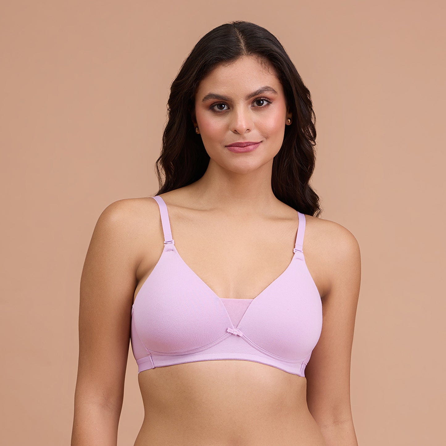 Nykd by Nykaa Breathe Cotton Padded Wireless Triangle T-Shirt Bra 3/4th Coverage NYB003-Purple