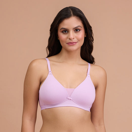 Nykd by Nykaa Breathe Cotton Padded Wireless Triangle T-Shirt Bra 3/4th Coverage NYB003-D.Purple