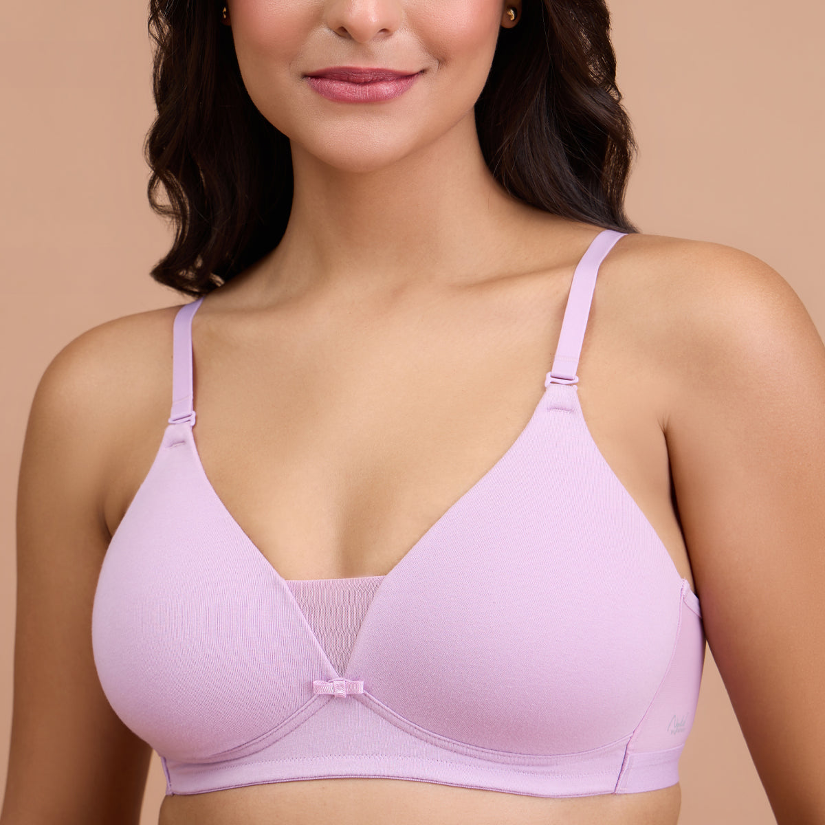 Nykd by Nykaa Breathe Cotton Padded Wireless Triangle T-Shirt Bra 3/4th Coverage NYB003-Purple