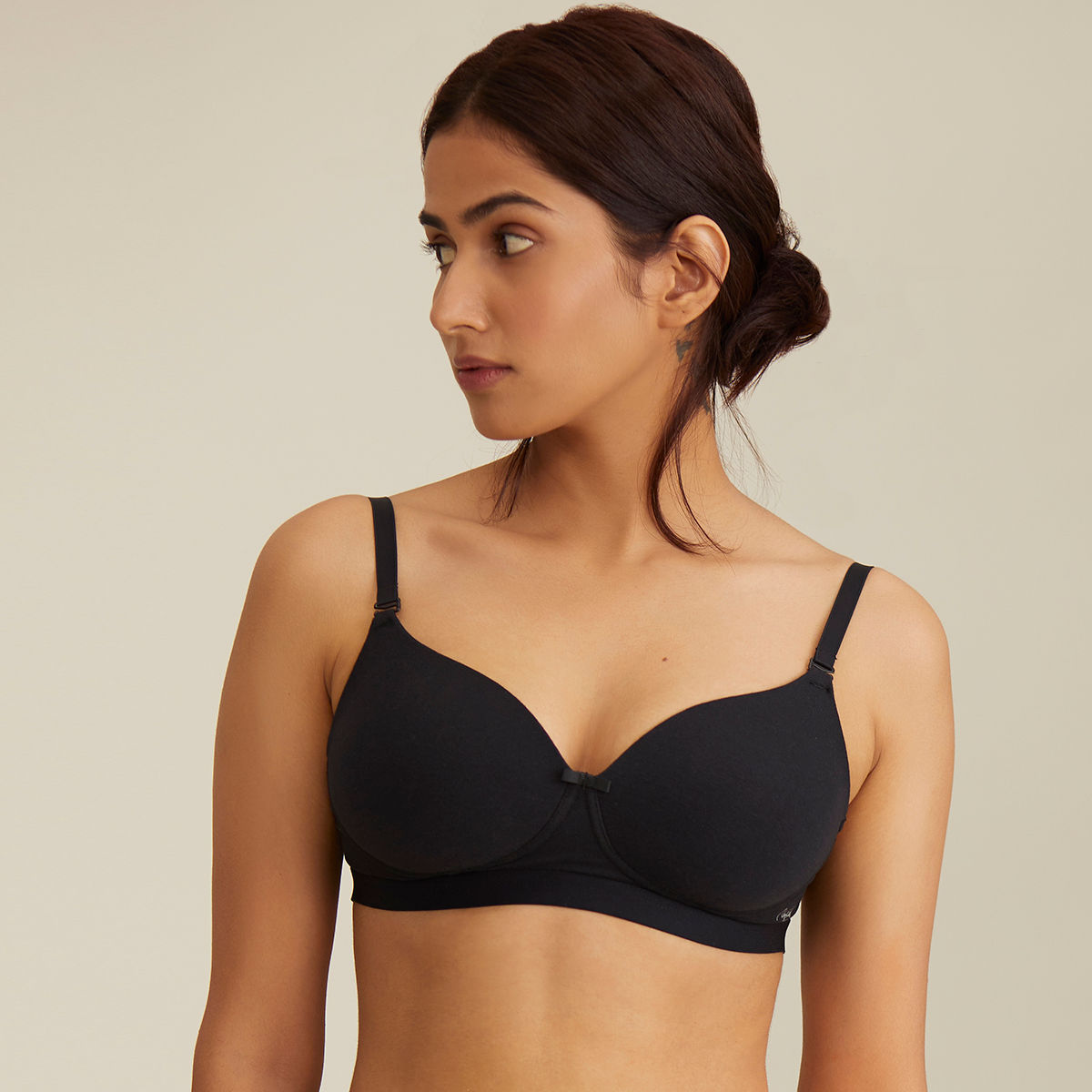 Breathe Cotton Padded wireless Transparent back bra 3/4th coverage NYB007-Black