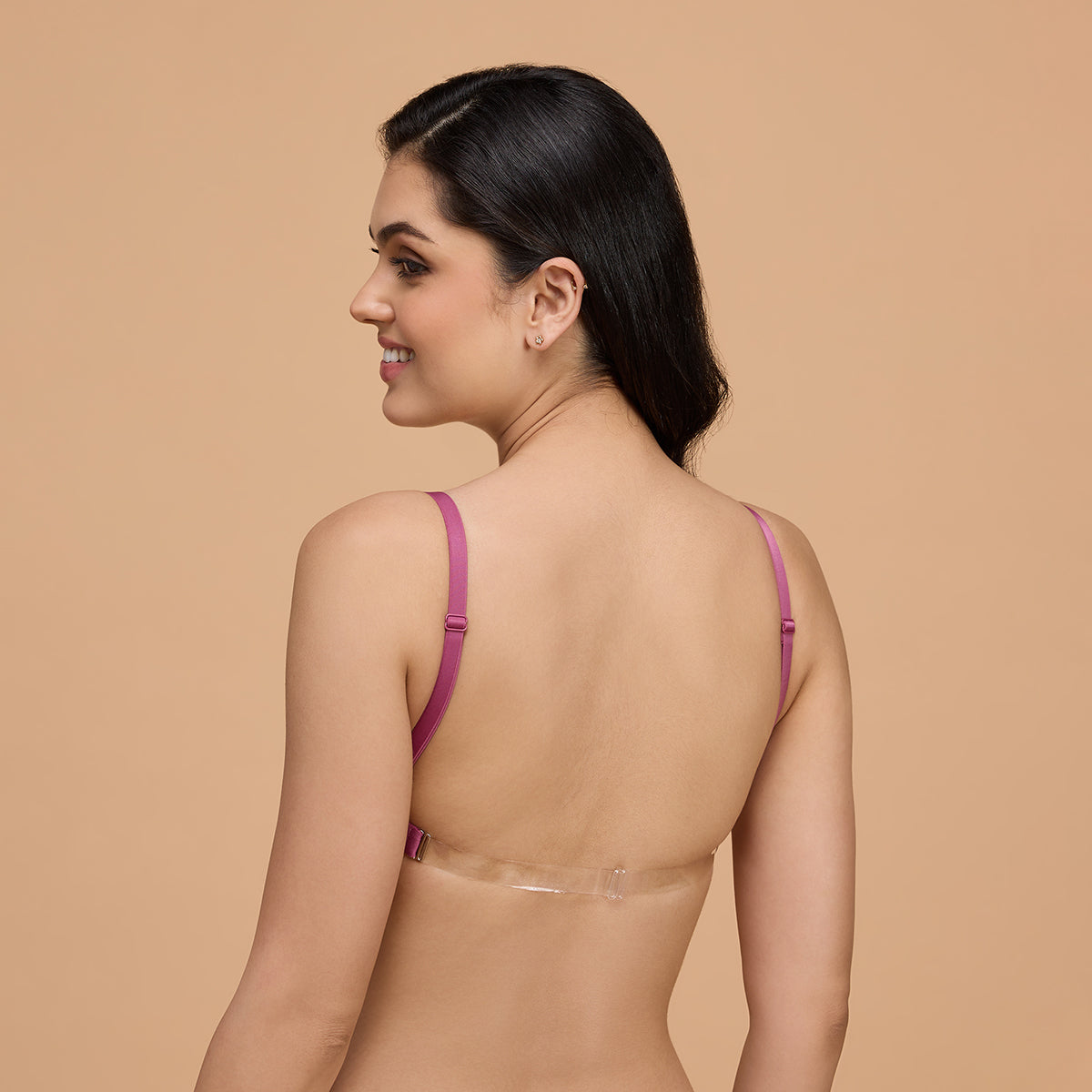 Breathe Cotton Padded wireless Transparent back bra 3/4th coverage NYB007-Rose