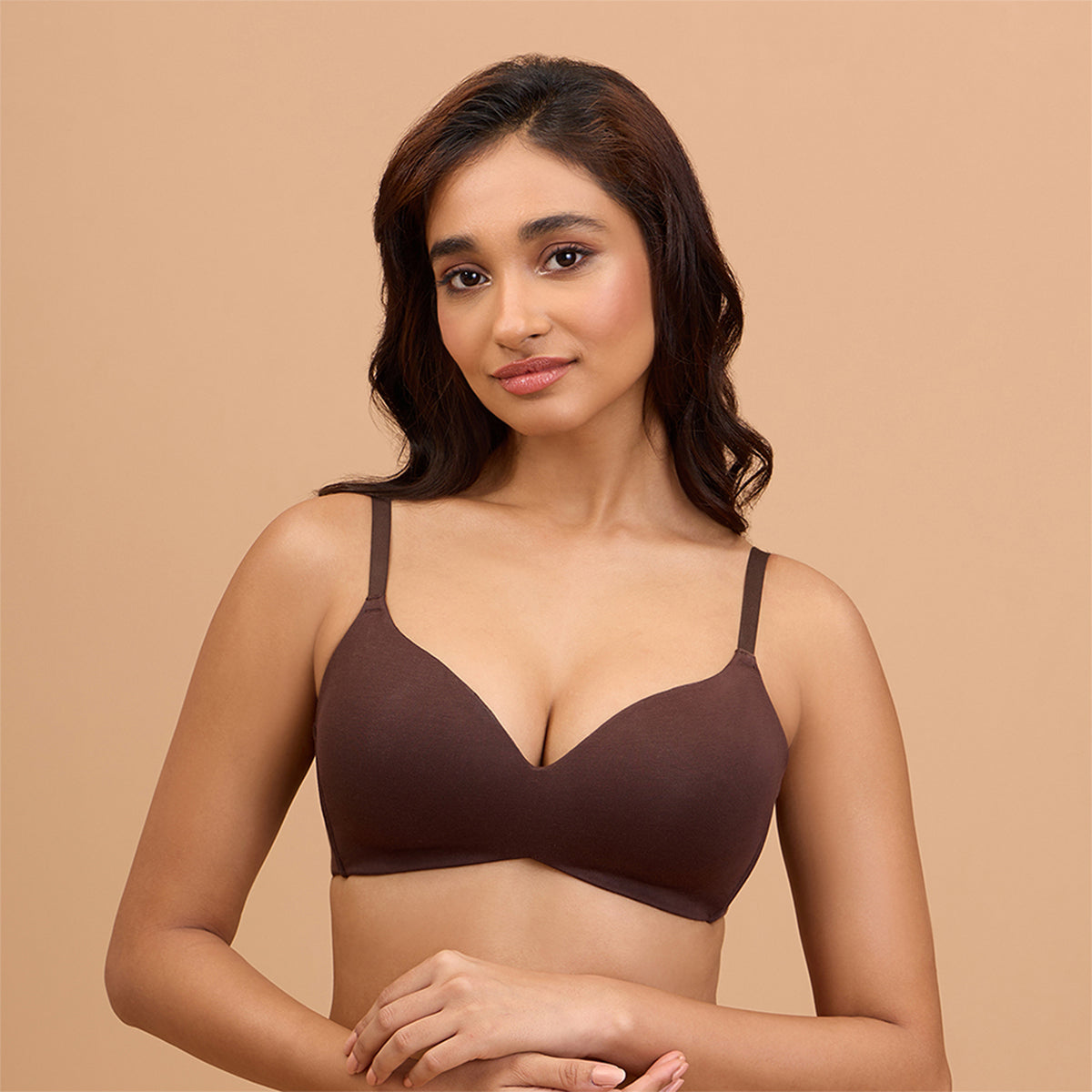 Modal Akin to Skin Padded Wireless T-Shirt Bra 3-4th Coverage NYB013 Brown