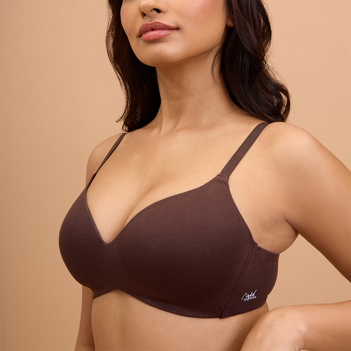 Modal Akin to Skin Padded Wireless T-Shirt Bra 3-4th Coverage NYB013 Brown