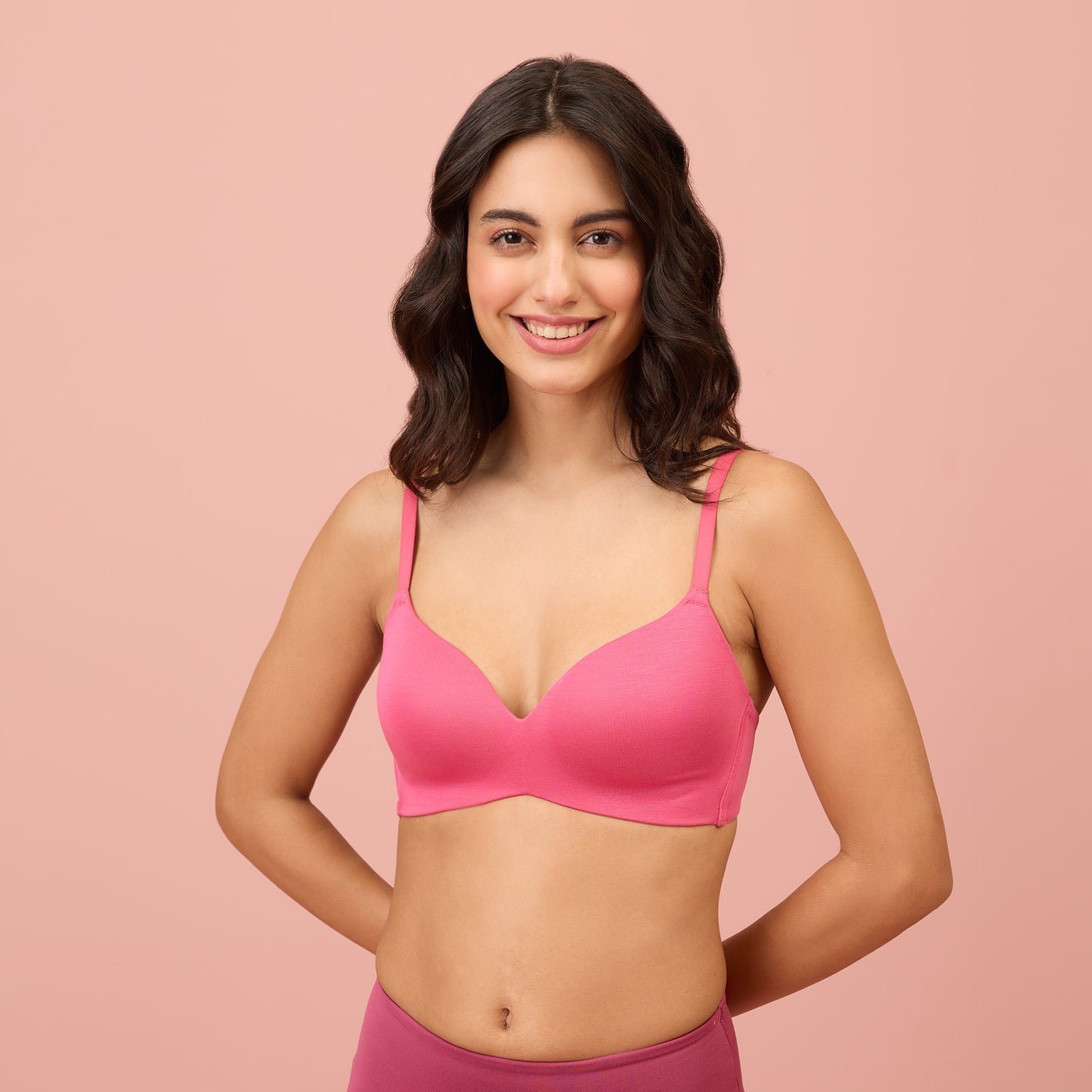 Nykd By Nykaa Modal Akin to Skin Padded Wireless T-Shirt Bra 3/4th Coverage-NYB013-Pink