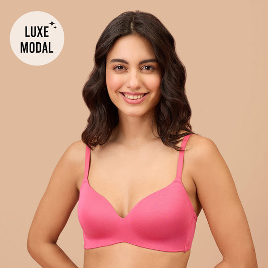 Nykd by Nykaa Super Soft Luxe Modal Padded Non Wired 3/4th Coverage T-Shirt Bra NYB013 Pink