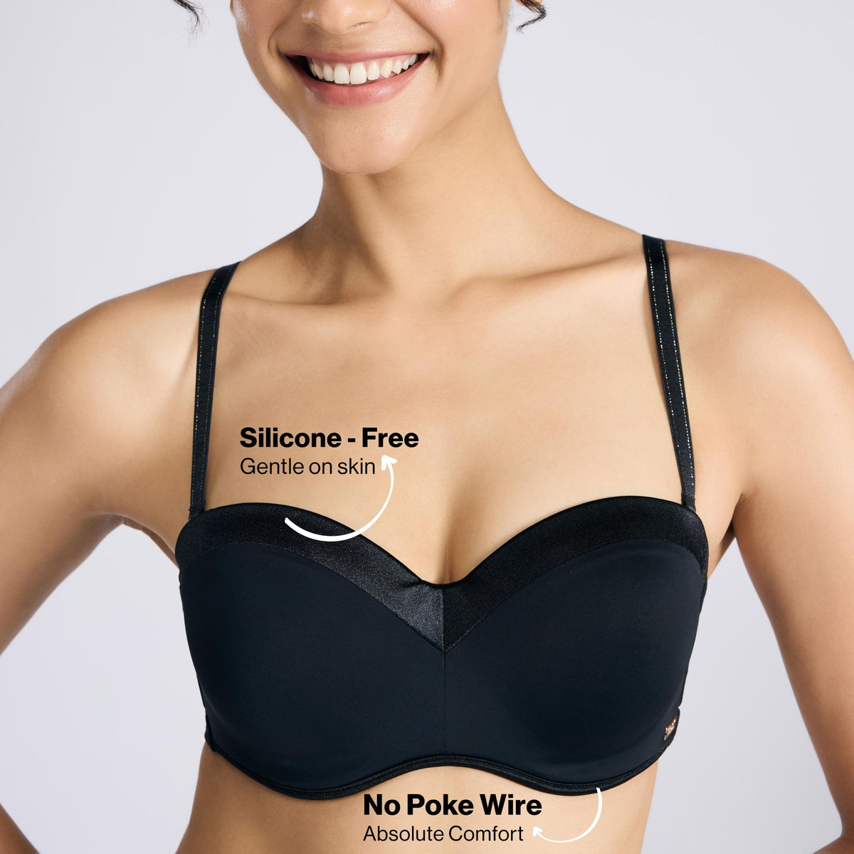 The Ultimate Multiway Luxe Satin Strapless Padded Wired Bra NYB027 Satin Black