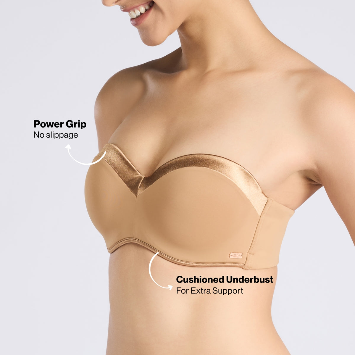 The Ultimate Multiway Luxe Satin Strapless Padded Wired Bra NYB027 Satin Tan