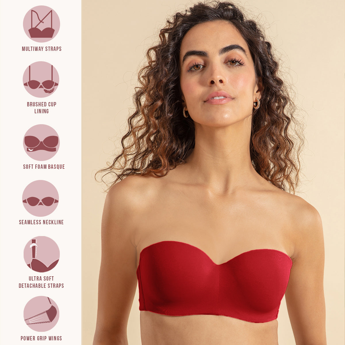 Nykd By Nykaa The Ultimate Multiway Strapless Padded Wired Bra NYB027 Red