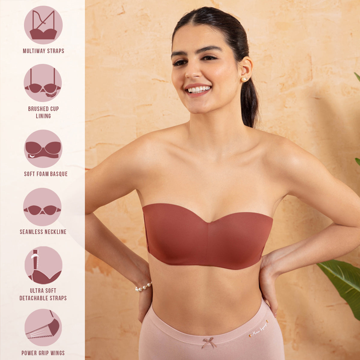 Nykd By Nykaa The Ultimate Multiway Strapless Padded Wired Bra NYB027 Rust