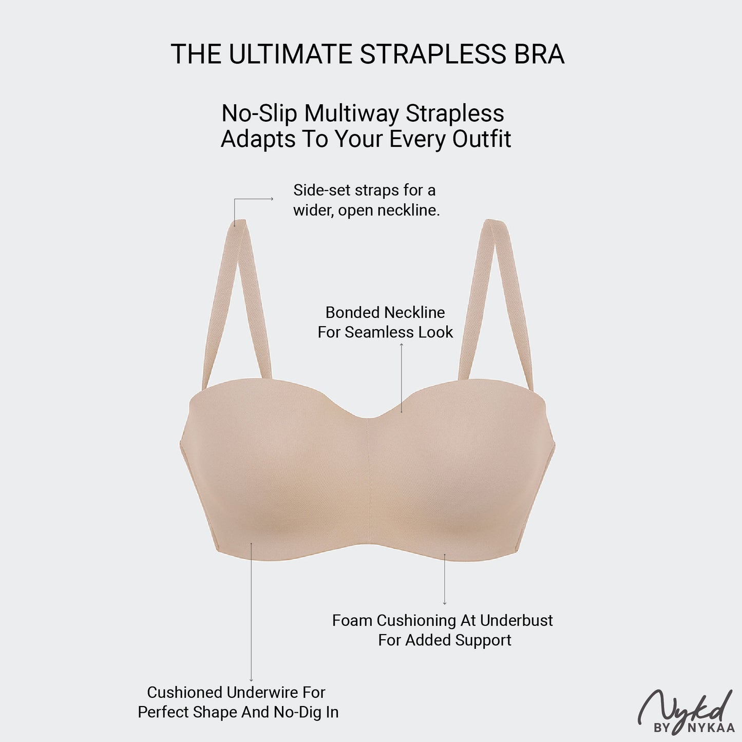 Nykd By Nykaa The Ultimate Multiway Strapless Padded Wired Bra NYB027 Sand