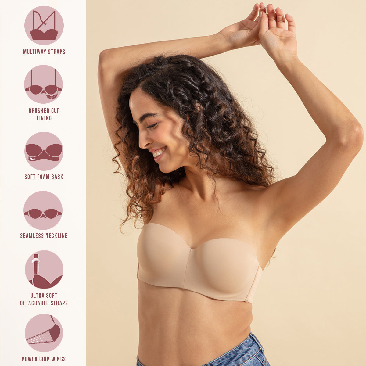 Nykd By Nykaa The Ultimate Multiway Strapless Padded Wired Bra NYB027 Sand