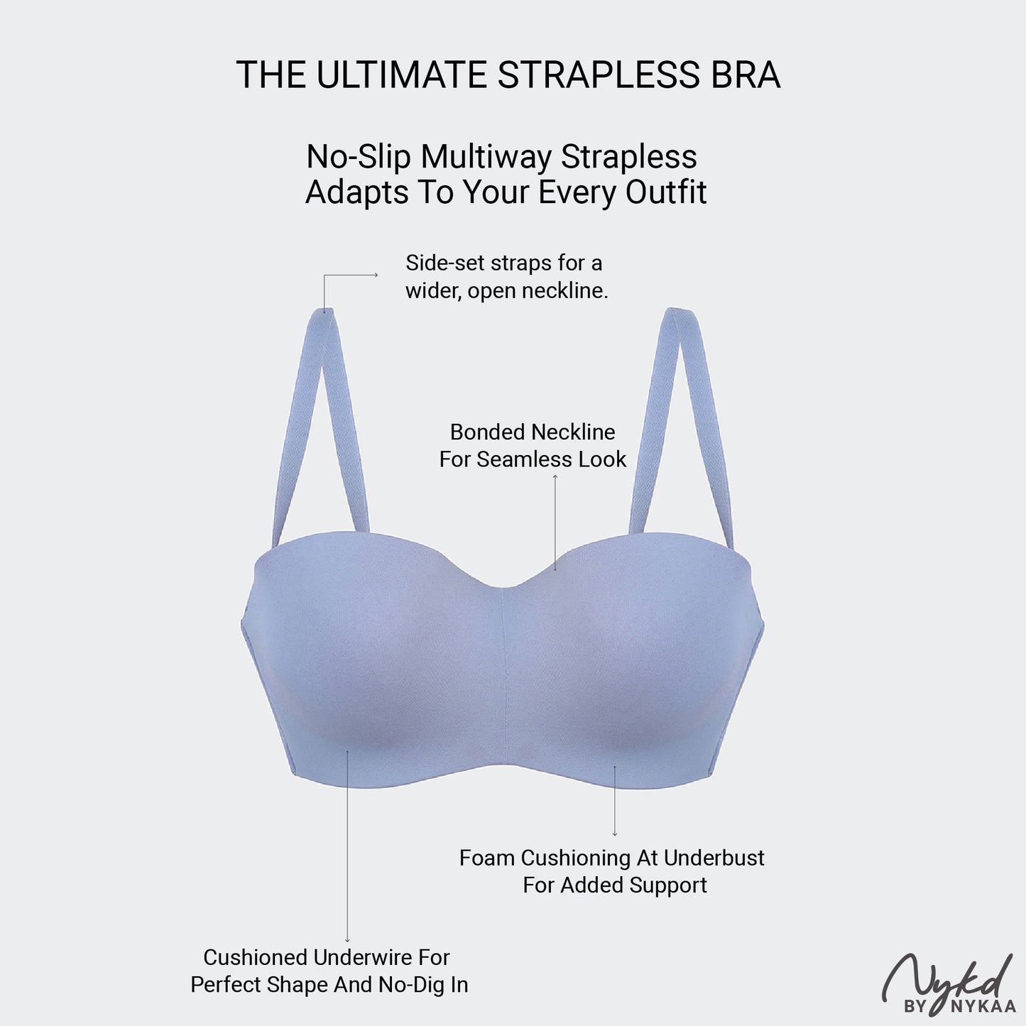 Nykd By Nykaa The Ultimate Multiway Strapless Padded Wired Bra NYB027 Blue