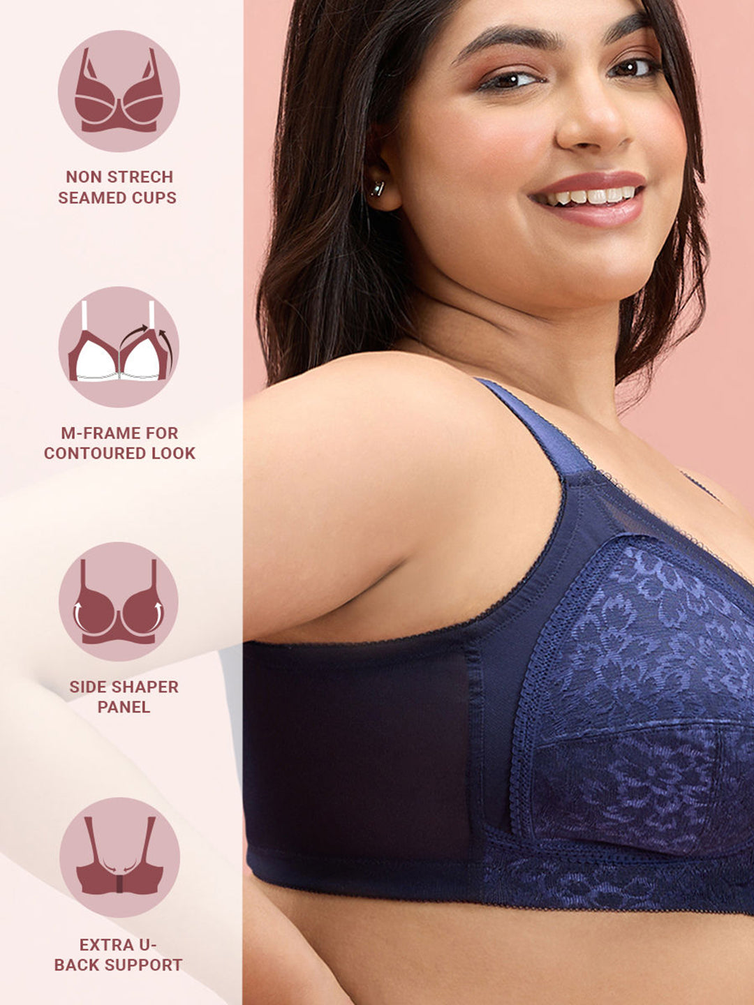 Ultimate Shape and Support No Bulge Bra-Lace-NYB033-Navy Blue