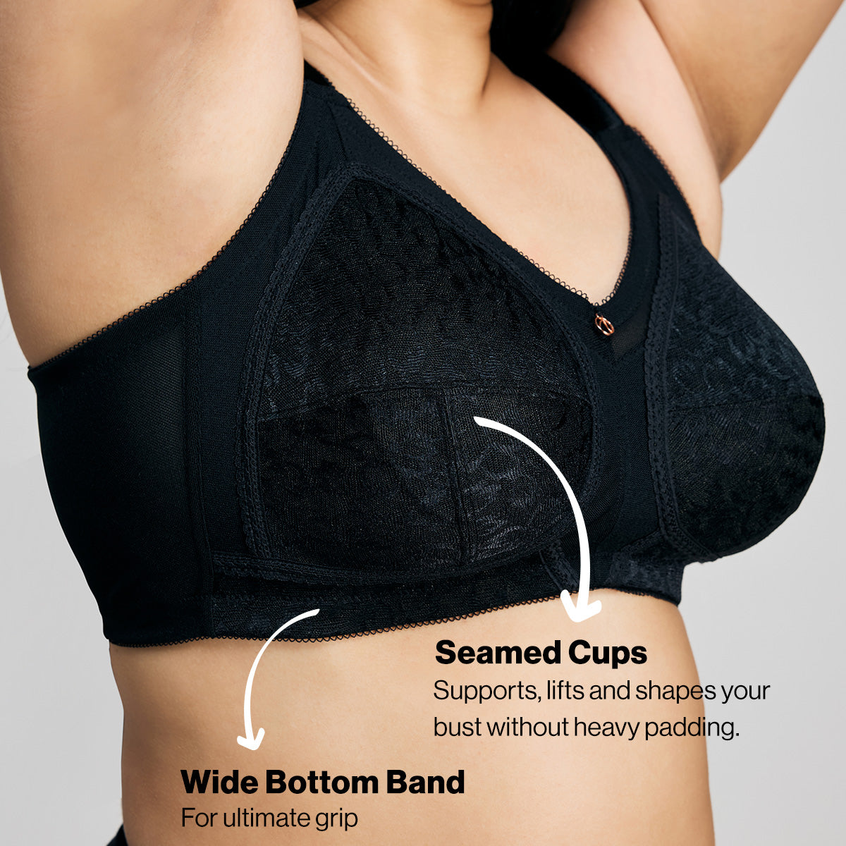 Nykd By Nykaa Ultimate No Bulge, Shape & Support Non Padded Non Wired Lace Bra NYB033 Black